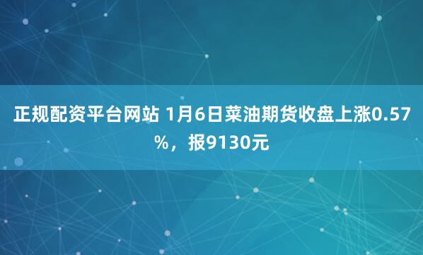 正规配资平台网站 1月6日菜油期货收盘上涨0.57%，报9130元